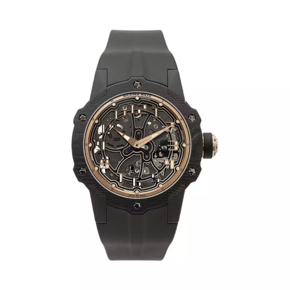 Richard Mille RM 33-02 RG CA Round Automatic Extra-Thin 41.8mm Carbon TPT Black Rubber Straps Men's Watch