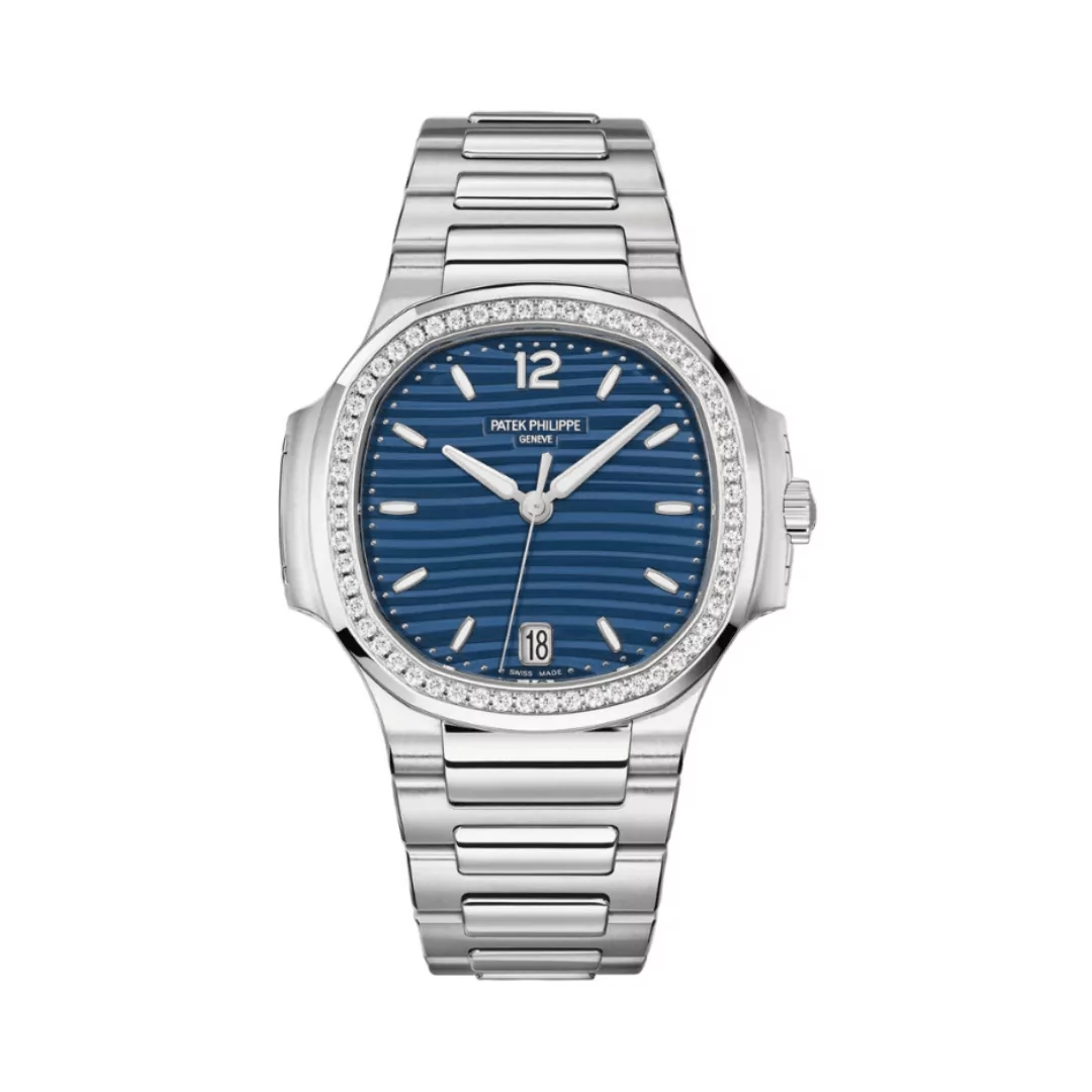 Patek Philippe Nautilus 7118/1200A-001 Blue Opaline Index Dial Diamond-Set Bezel Stainless Steel 35mm Blue Dial Women's Watch