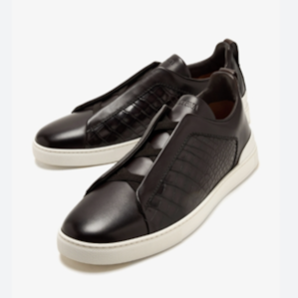 Zegna Triple Stitch Brown Leather Loafer